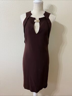 Gucci Women's Sheath Dress Brown Silk Sleeveless Dress Size 40